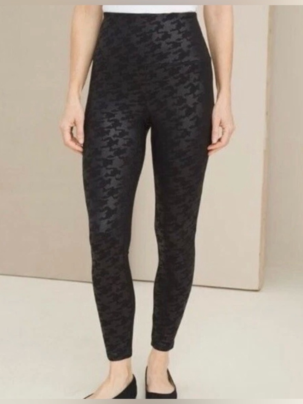 Chico’s Zenergy So Slimming Houndstooth Foil Leggings Black Size 3 16/18